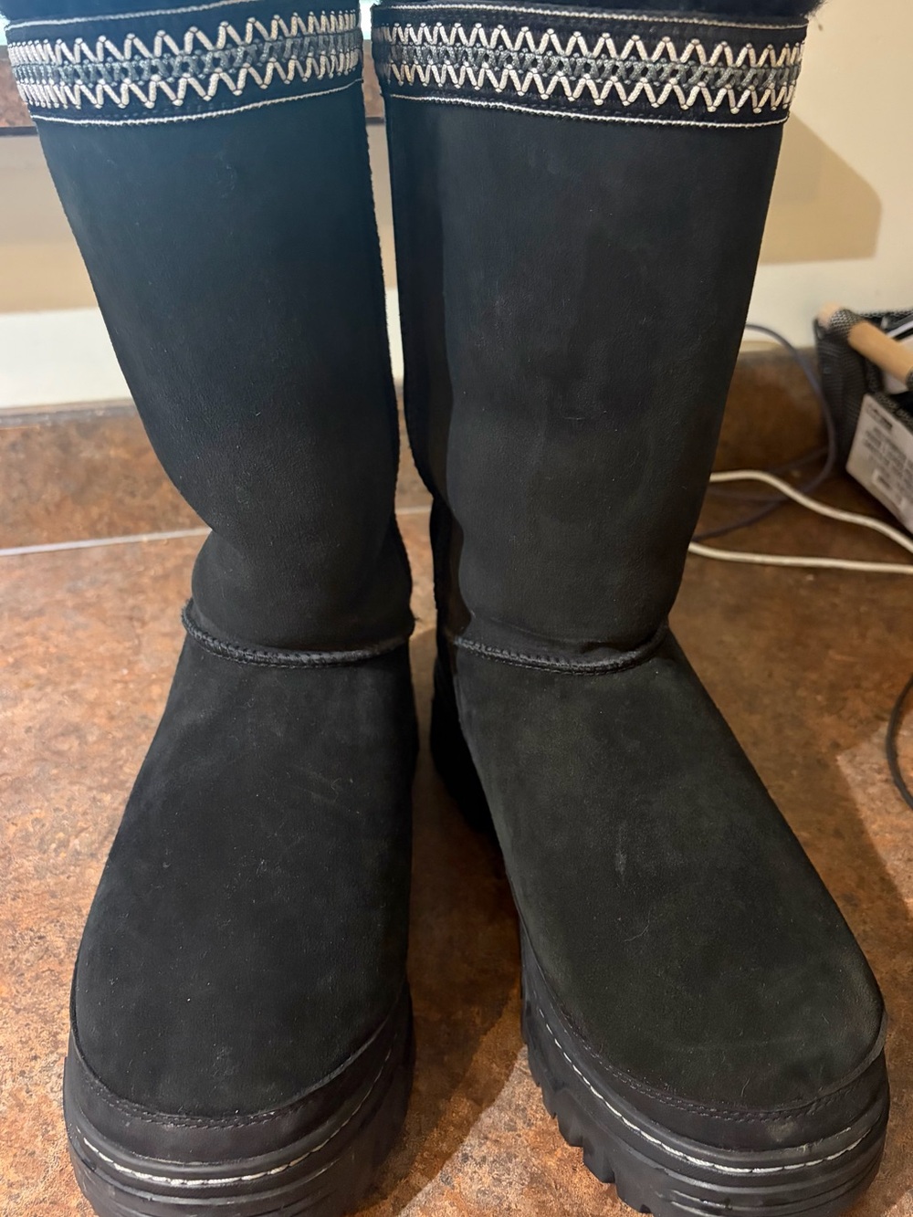 Black womens ugg “trailgazer” Tall Winter Boots with Stitch-Trim